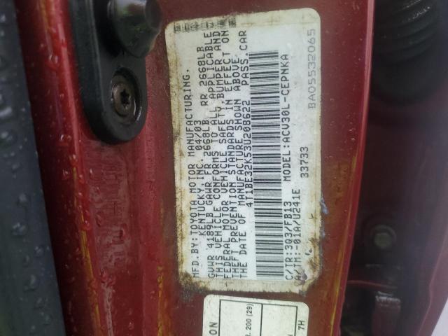 4T1BE32K53U208622 - 2003 TOYOTA CAMRY LE RED photo 13