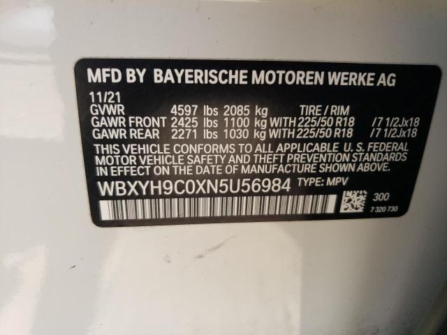 WBXYH9C0XN5U56984 - 2022 BMW X2 SDRIVE28I WHITE photo 12