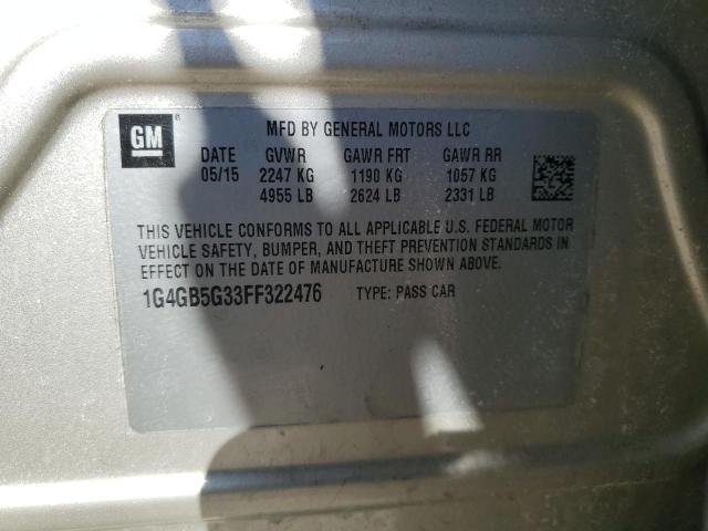 1G4GB5G33FF322476 - 2015 BUICK LACROSSE Բեժ լուսանկար 12