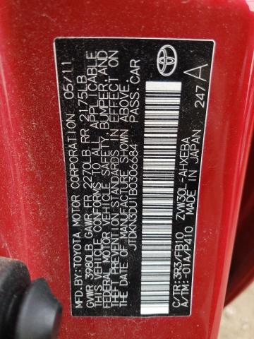 JTDKN3DU1B0306684 - 2011 TOYOTA PRIUS 红色 照片 13