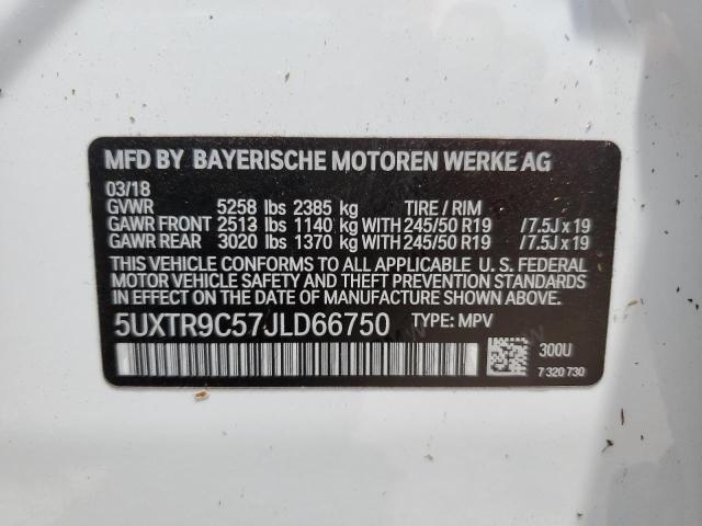 5UXTR9C57JLD66750 - 2018 BMW X3 XDRIVE30I WHITE photo 13