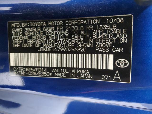JTKDE167990296820 - 2009 TOYOTA SCION TC ლურჯი ფოტო 12