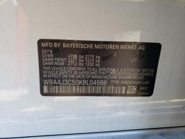WBA4J3C50KBL04988 - 2019 BMW 430XI GRAN COUPE WHITE photo 12
