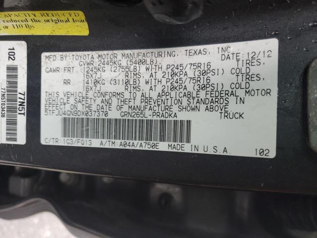 5TFJU4GN9DX037370 - 2013 TOYOTA TACOMA DOUBLE CAB PRERUNNER GRAY photo 12