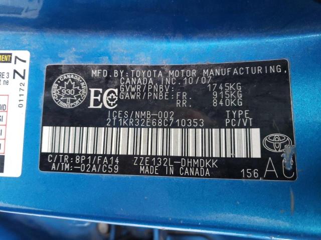 2T1KR32E68C710353 - 2008 TOYOTA COROLLA MA XR BLUE photo 12