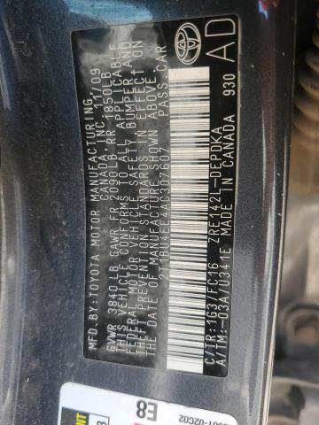 2T1BU4EE4AC307607 - 2010 TOYOTA COROLLA BASE GRAY photo 12