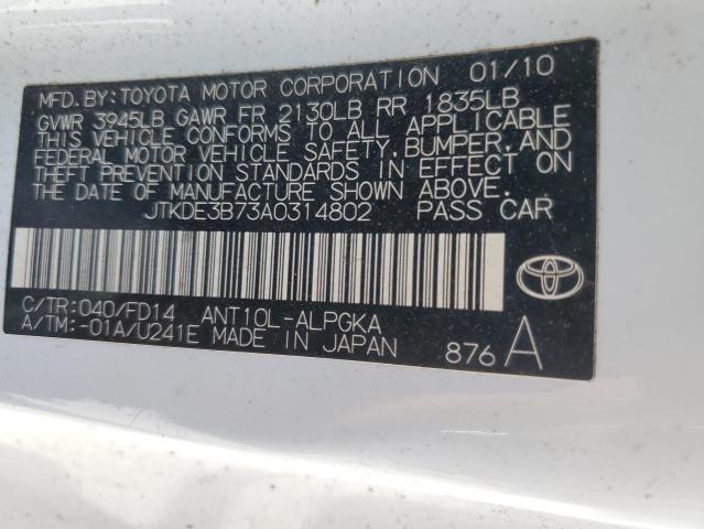 JTKDE3B73A0314802 - 2010 TOYOTA SCION TC 白色 照片 12