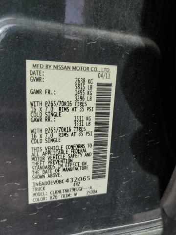 1N6AD0EV0BC432065 - 2011 NISSAN FRONTIER S GRAY photo 12
