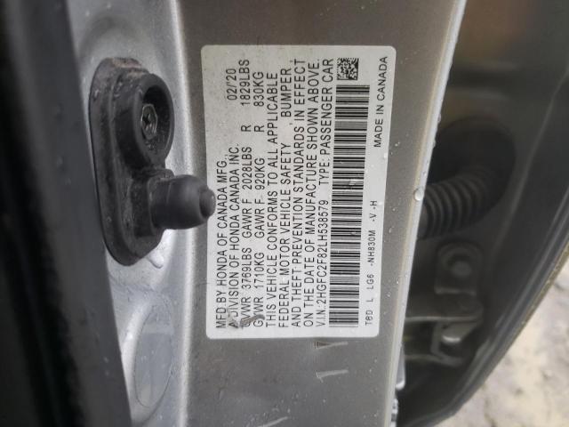 2HGFC2F82LH538579 - 2020 HONDA CIVIC SPORT 银色 照片 12