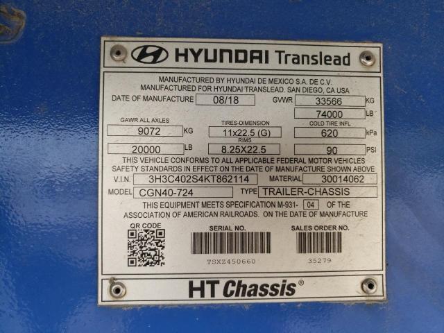 3H3C402S4KT862114 - 2018 HYUNDAI TRAILER BLUE photo 10