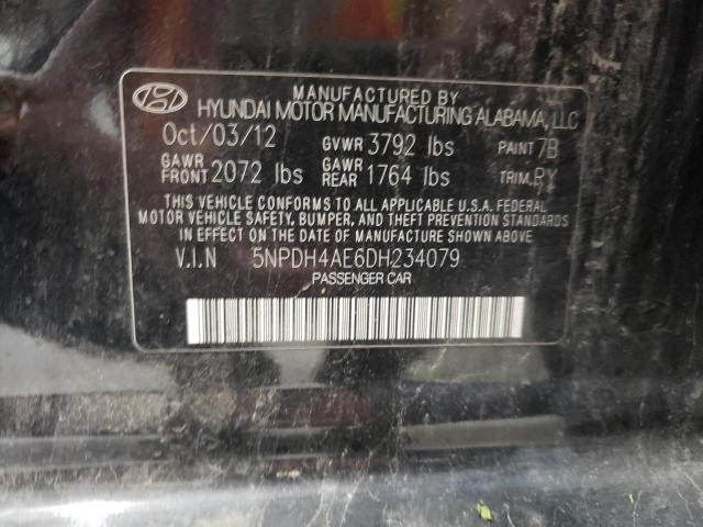 5NPDH4AE6DH234079 - 2013 HYUNDAI ELANTRA GLS BLACK photo 12