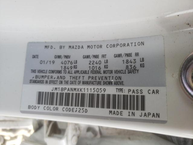 JM1BPANMXK1115059 - 2019 MAZDA 3 PREMIUM WHITE photo 10