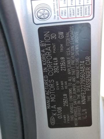 KNAFE222795604874 - 2009 KIA SPECTRA EX SILVER photo 12