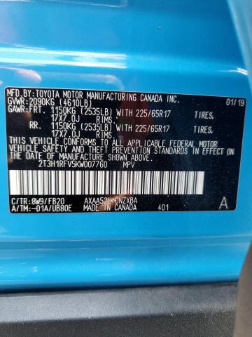 2T3H1RFV5KW007760 - 2019 TOYOTA RAV4 LE BLUE photo 13