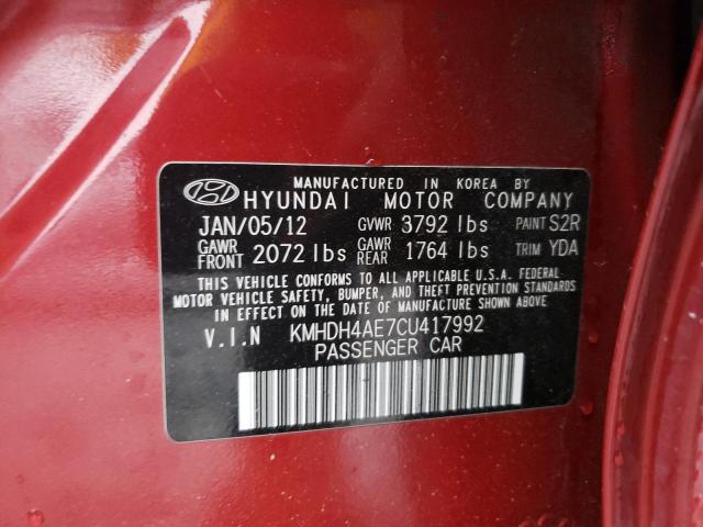 KMHDH4AE7CU417992 - 2012 HYUNDAI ELANTRA GLS BURGUNDY photo 12