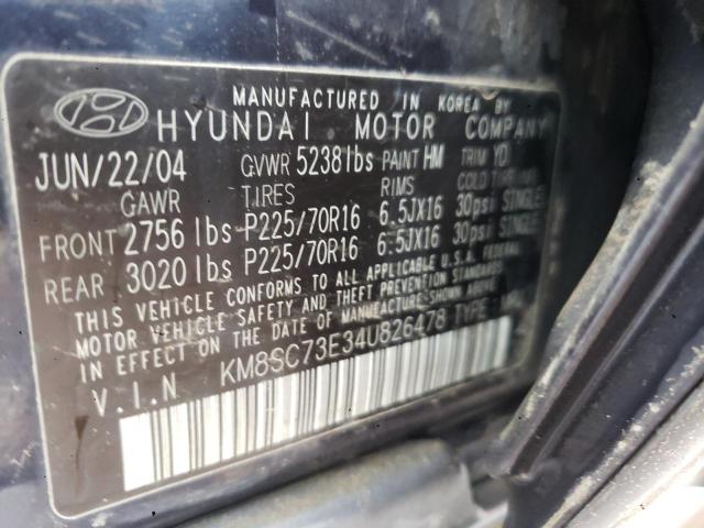 KM8SC73E34U826478 - 2004 HYUNDAI SANTA FE GLS BLUE photo 12