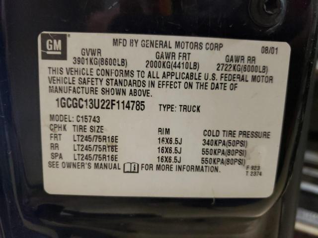 1GCGC13U22F114785 - 2002 CHEVROLET SILVERADO C1500 HEAVY DUTY BLACK photo 12