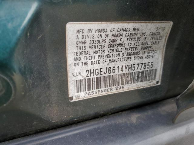 2HGEJ6614YH577855 - 2000 HONDA CIVIC BASE GREEN photo 12