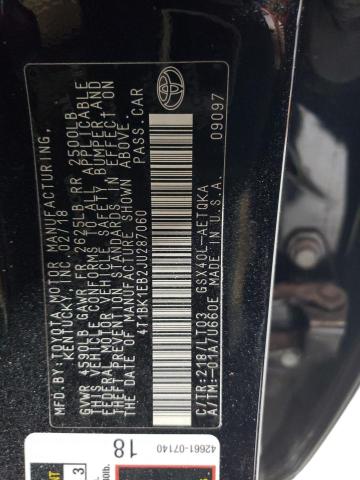 4T1BK1EB2JU287060 - 2018 TOYOTA AVALON XLE BLACK photo 12