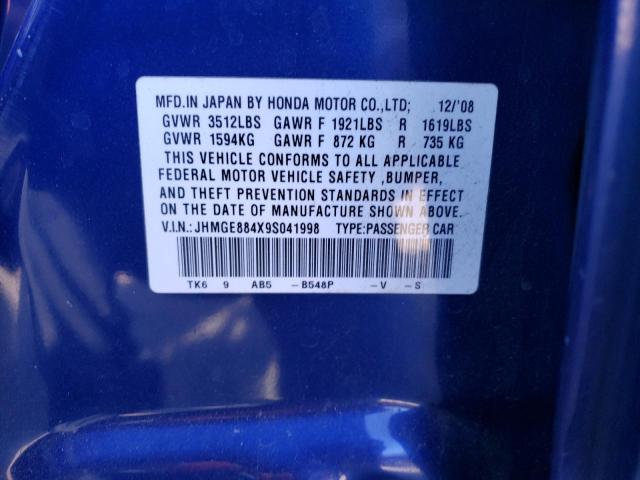 JHMGE884X9S041998 - 2009 HONDA FIT SPORT BLUE photo 13