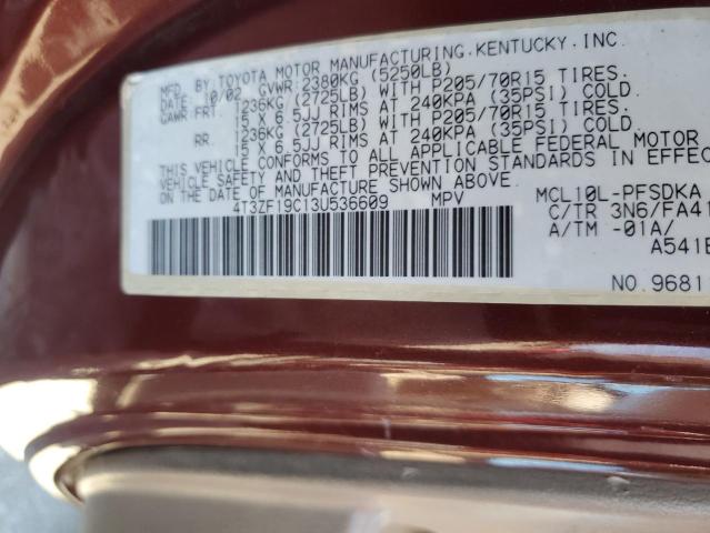 4T3ZF19C13U536609 - 2003 TOYOTA SIENNA CE RED photo 14