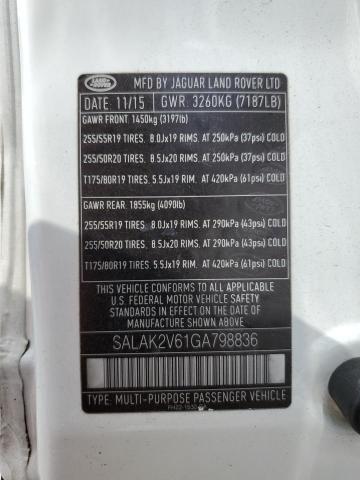 SALAK2V61GA798836 - 2016 LAND ROVER LR4 HSE LUXURY WHITE photo 13