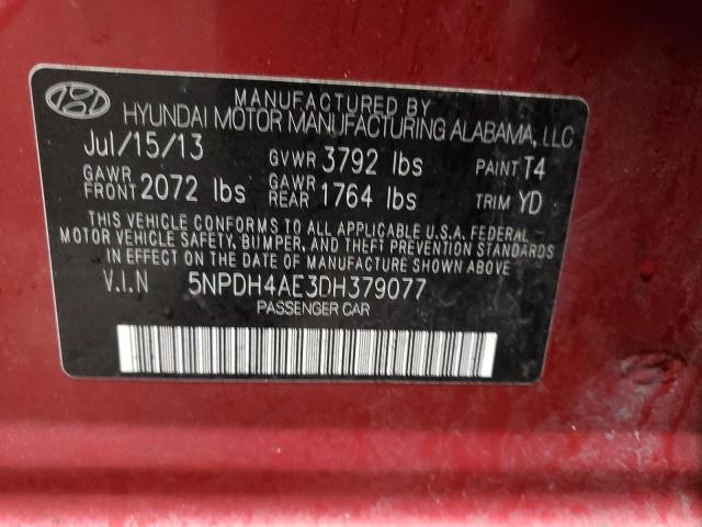 5NPDH4AE3DH379077 - 2013 HYUNDAI ELANTRA GLS RED photo 12