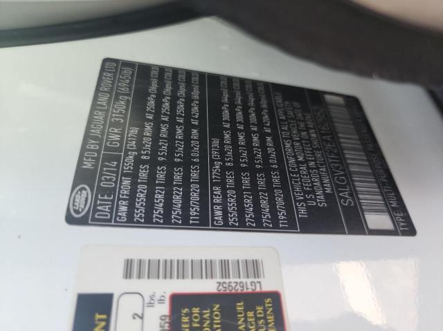 SALGV3TF2EA162952 - 2014 LAND ROVER RANGE ROVE AUTOBIOGRAPHY WHITE photo 10