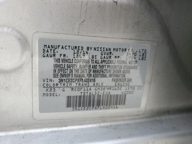 3N1CE2CPXFL402416 - 2015 NISSAN VERSA NOTE S SILVER photo 12