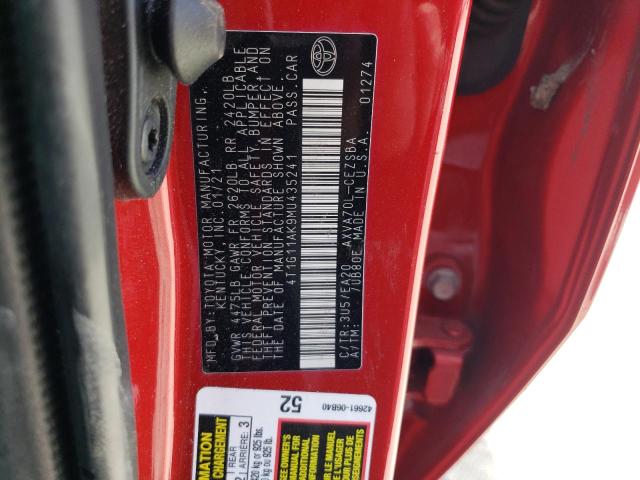 4T1G11AK9MU435241 - 2021 TOYOTA CAMRY SE RED photo 13