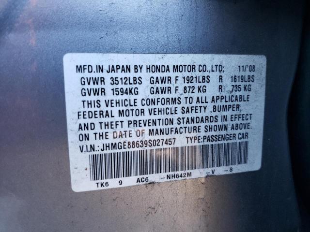 JHMGE88639S027457 - 2009 HONDA FIT SPORT GRAY photo 12