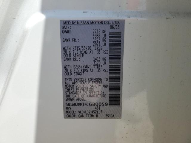 5N1AR2MM3FC680059 - 2015 NISSAN PATHFINDER S Weiß Foto 13