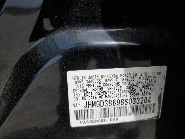 JHMGD38698S033204 - 2008 HONDA FIT SPORT BLACK photo 12