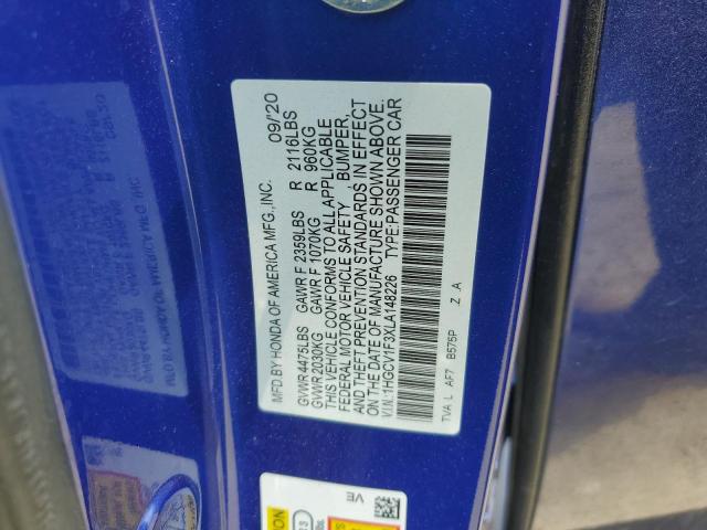 1HGCV1F3XLA148226 - 2020 HONDA ACCORD SPORT BLUE photo 12