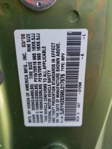 5J6YH28396L017676 - 2006 HONDA ELEMENT LX GREEN photo 12