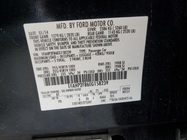 1FAHP2F86EG158239 - 2014 FORD TAURUS LIMITED BLACK photo 12