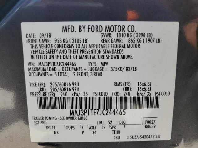 MAJ3P1TE7JC244465 - 2018 FORD ECOSPORT SE Gris foto 12