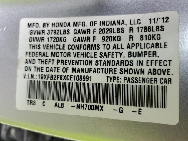 19XFB2F8XCE108991 - 2012 HONDA CIVIC EX SILVER photo 13