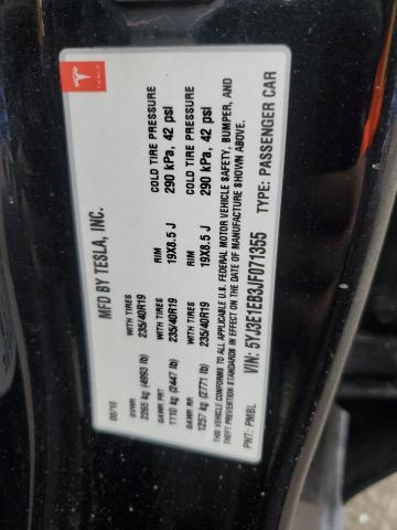 5YJ3E1EB3JF071355 - 2018 TESLA MODEL 3 Czarny zdjęcie 12