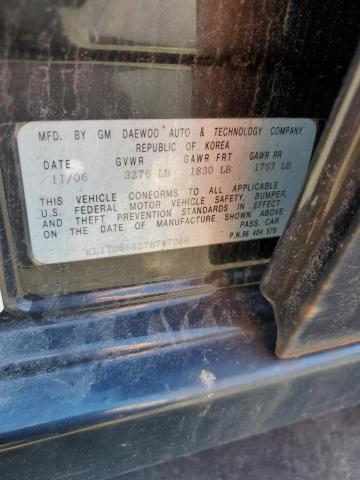 KL1TD66627B747086 - 2007 CHEVROLET AVEO BASE BLACK photo 12