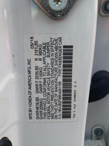 19UUB2F69KA001195 - 2019 ACURA TLX TECHNOLOGY 白色 照片 12