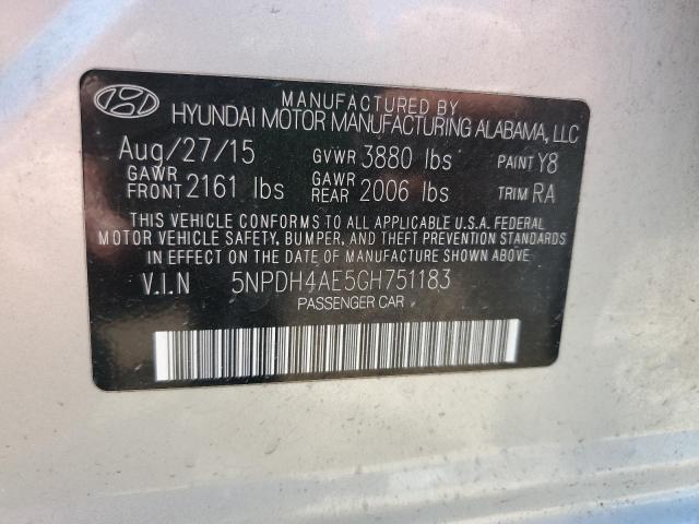 5NPDH4AE5GH751183 - 2016 HYUNDAI ELANTRA SE SILVER photo 12