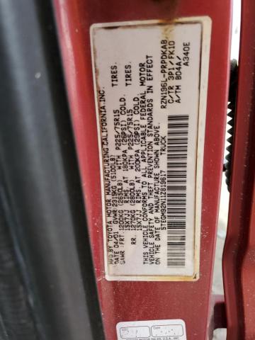 5TEGM92N11Z819617 - 2001 TOYOTA TACOMA DOUBLE CAB PRERUNNER RED photo 12