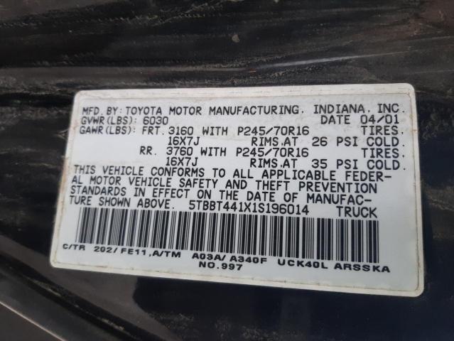 5TBBT441X1S196014 - 2001 TOYOTA TUNDRA ACCESS CAB 黑色 照片 12
