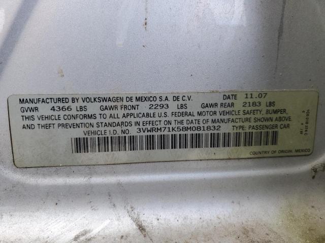 3VWRM71K58M081832 - 2008 VOLKSWAGEN JETTA SE SILVER photo 12