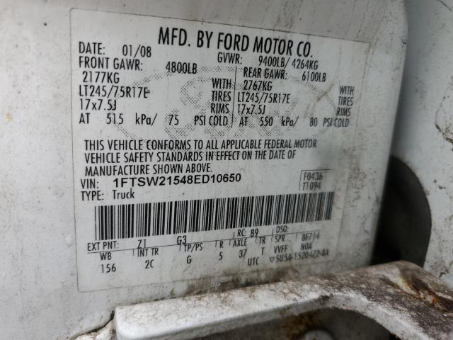 1FTSW21548ED10650 - 2008 FORD F250 SUPER DUTY WHITE photo 12