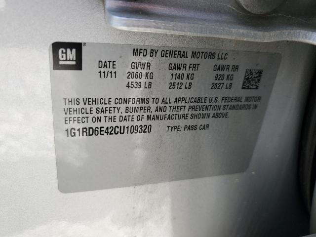 1G1RD6E42CU109320 - 2012 CHEVROLET VOLT SILVER photo 12