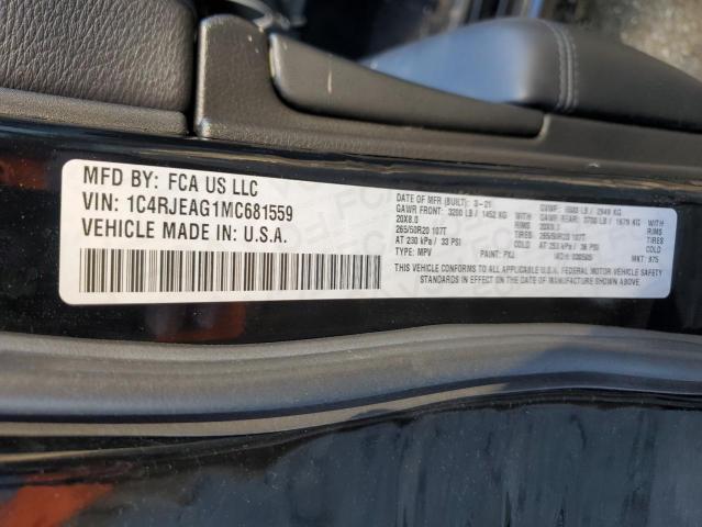 1C4RJEAG1MC681559 - 2021 JEEP GRAND CHER LAREDO BLACK photo 12