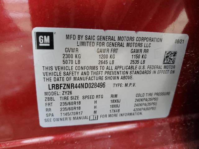 LRBFZNR44ND028496 - 2022 BUICK ENVISION ESSENCE Կարմիր լուսանկար 13