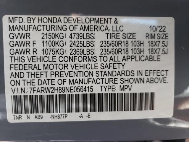 7FARW2H89NE056415 - 2022 HONDA CR-V EXL BLUE photo 13